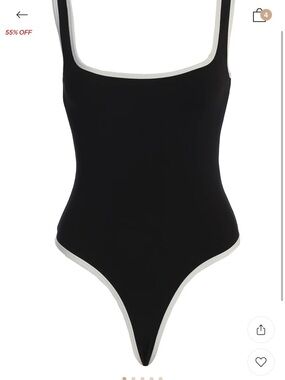 JLUXLABEL Black Bodysuit with White Trim